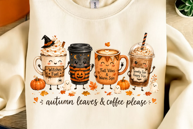 Autumn leaves And Coffee Please PNG, Funny Halloween PNG