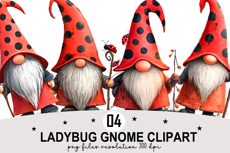 Whimsical Ladybug Gnome Clipart Watercolor png