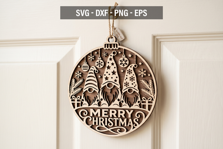 Merry Christmas Gnome Door Hanger SVG, Vintage Truck