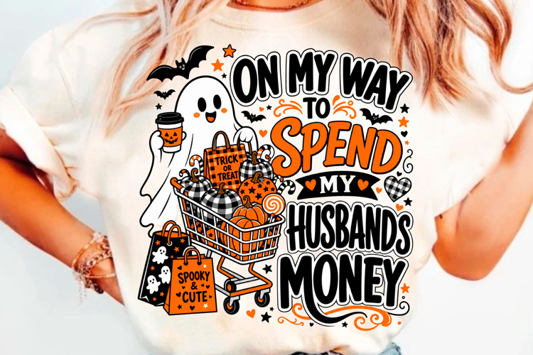 Funny Halloween Husband Money T-Shirt Design With Ghost