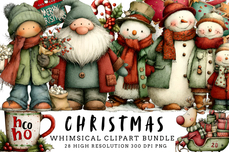 Christmas Whimsical Clipart Bundle | Cute Holiday PNG Set