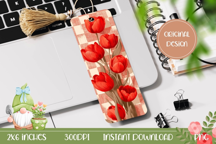 Printable Bookmark, Red Tulips Bookmark, Flowers PNG