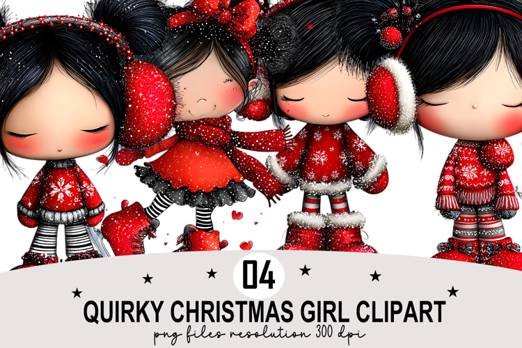 Whimsical Christmas Girl Clipart Watercolor PNG example image 1