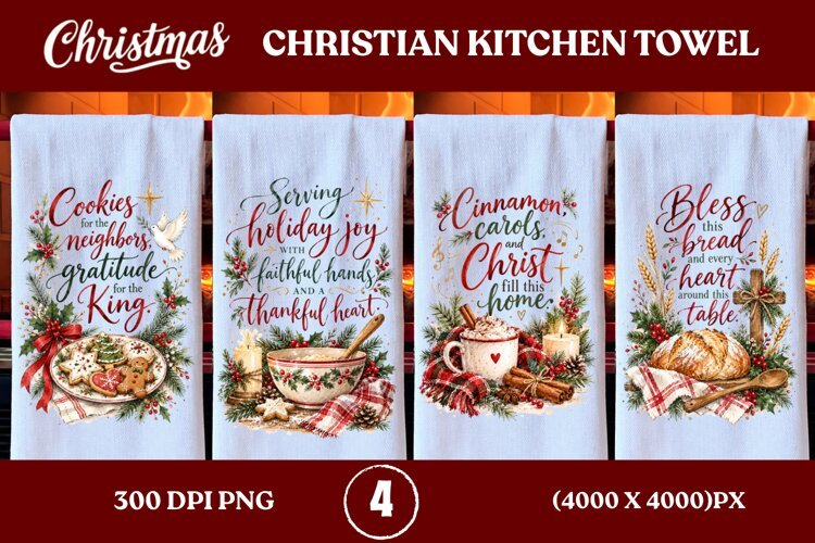 4 Christian Christmas Kitchen Towel PNGs, 4 Jesus Christmas example image 1