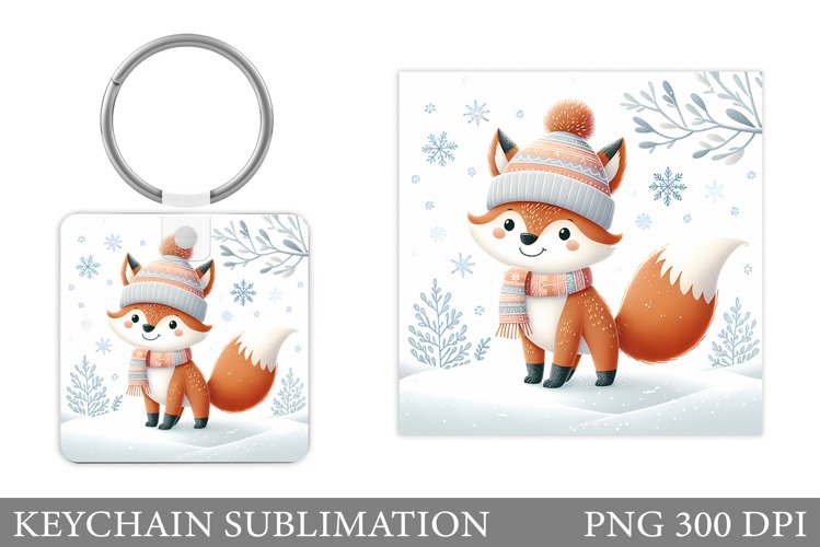 Christmas Fox Keychain. Christmas Keychain Sublimation example image 1