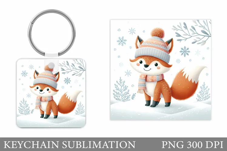 Christmas Fox Keychain. Christmas Keychain Sublimation