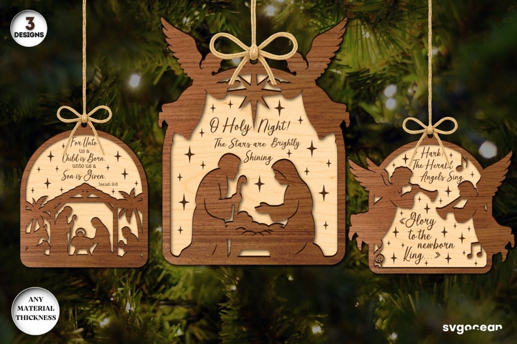 Religious Nativity Ornaments Laser Cut | Bible Quotes | SVG