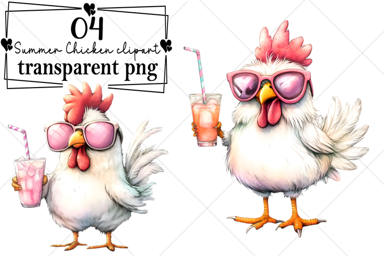 Whimsical Summer Chicken clipart Watercolor PNG