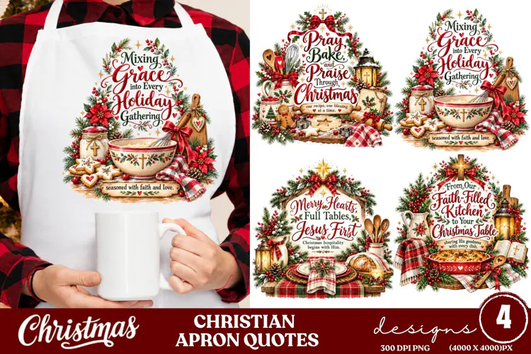 4 Christian Christmas Apron PNG Designs, 4 Faith Christmas B