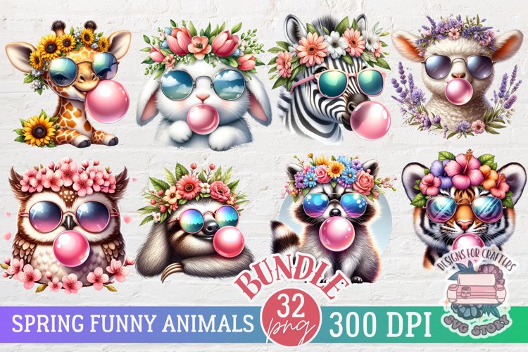 Spring Animals Cute bundle Flowers Easter Design 32 PNG