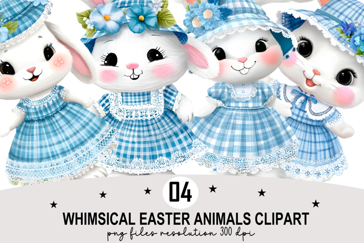 Whimsical Easter Animals Clipart Watercolor Easter Bunny PNG