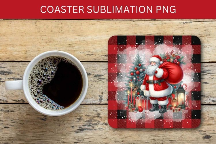 square coaster - santa claus carrying christmas gifts