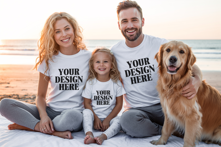Bella Canvas 3001 Family Group Mockup | Matching T-Shirt Fla