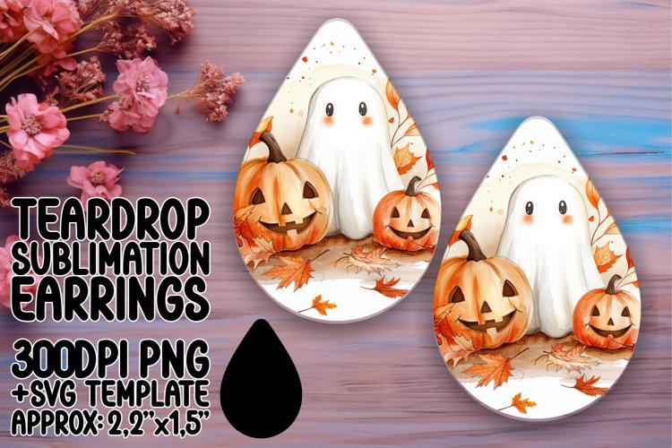Watercolor Ghosts Teardrop Earring Design Halloween PNG