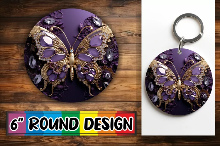 Graceful Butterfly Round Keychain Style