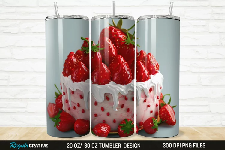 3D Strawberry Cake 20/30oz Skinny Tumbler