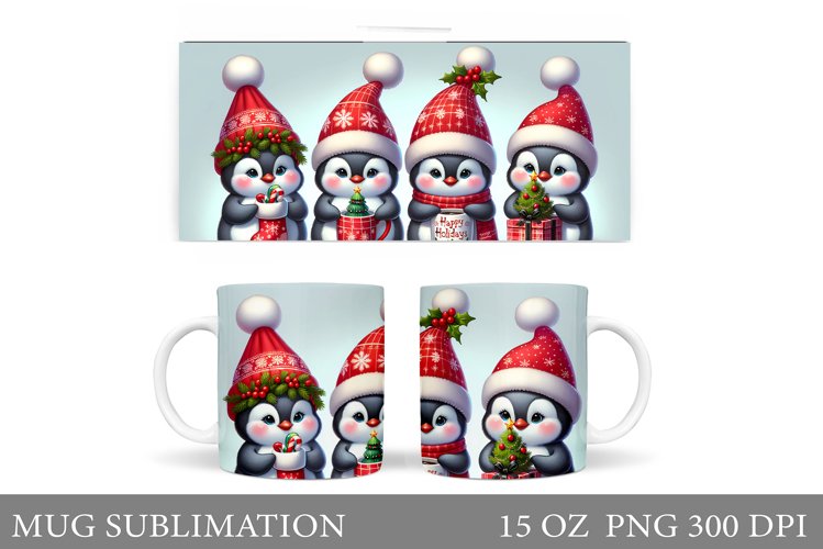 Cute Penguin Mug Design. Christmas Mug Sublimation