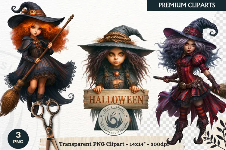 Whimsical Halloween Little Witch Gothic Png Clipart graphic