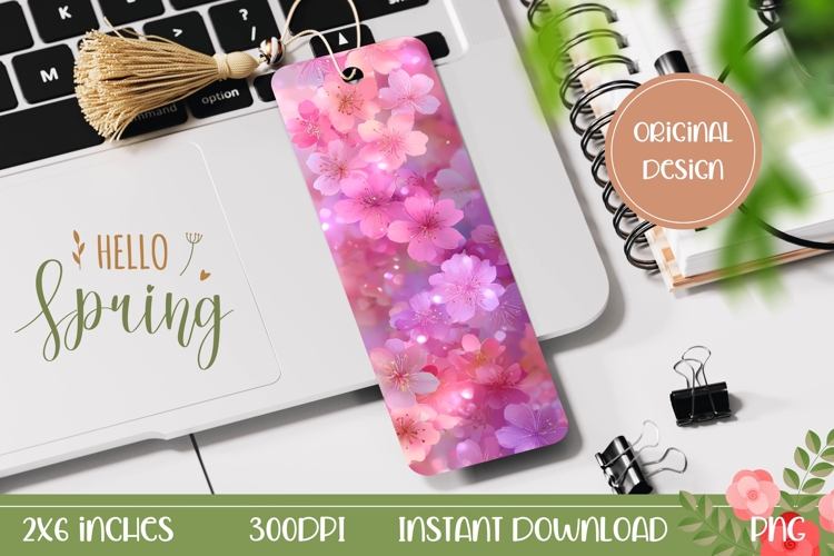 Pink Flowers Bookmark Design, Floral Bookmark Printable