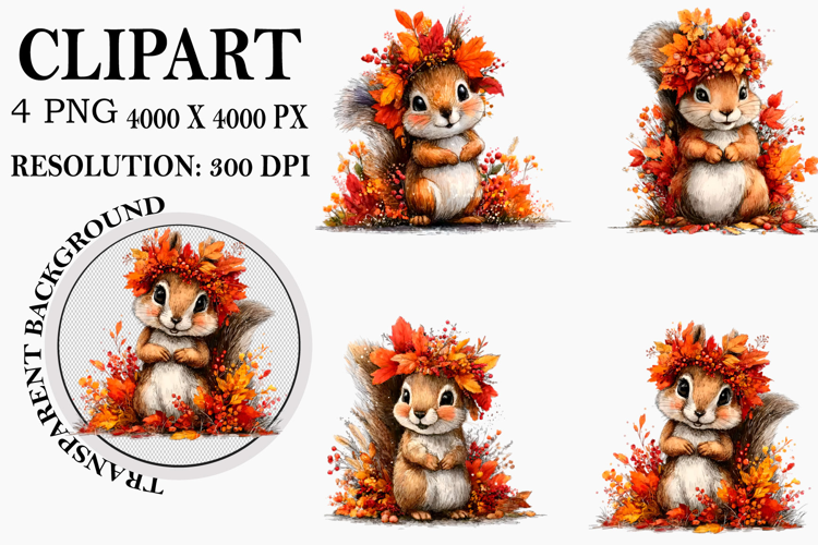 Whimsical Woodland Fall Animals Clipart Watercolor PNG
