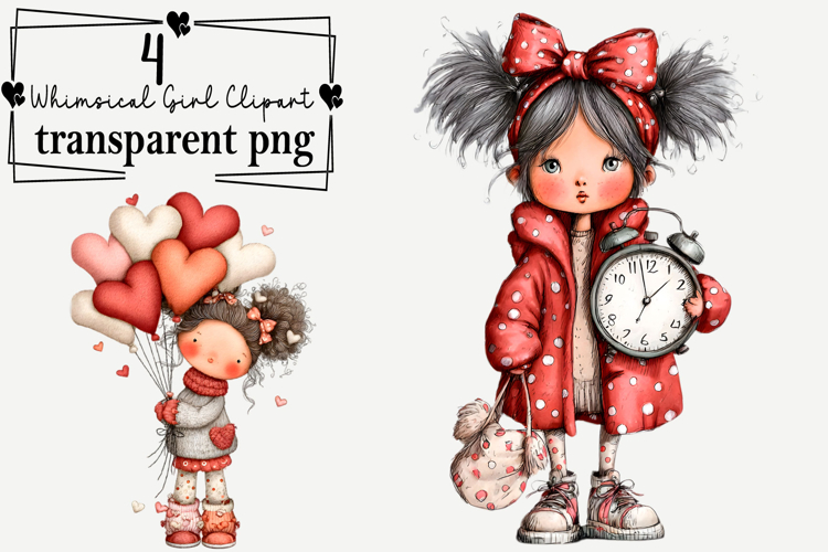 Whimsical Girl Clipart Watercolor PNG example image 1