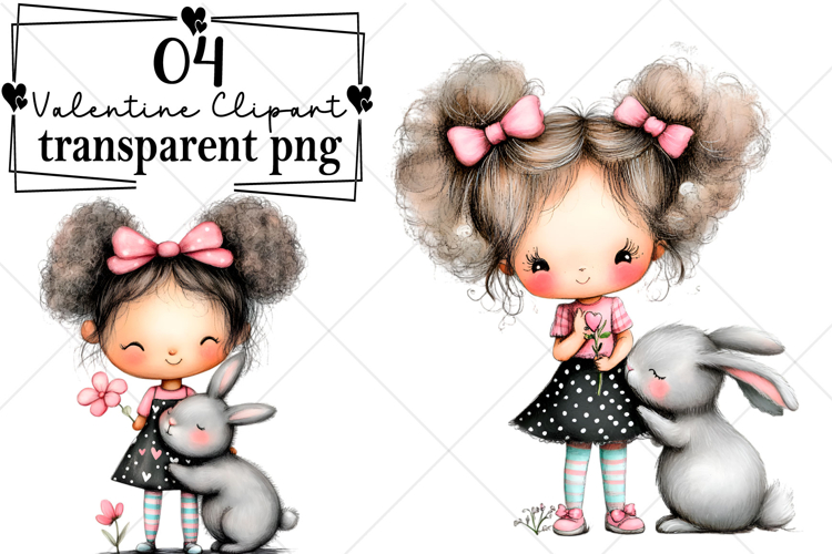 Whimsical Forest Valentine Animals Clipart Watercolor PNG