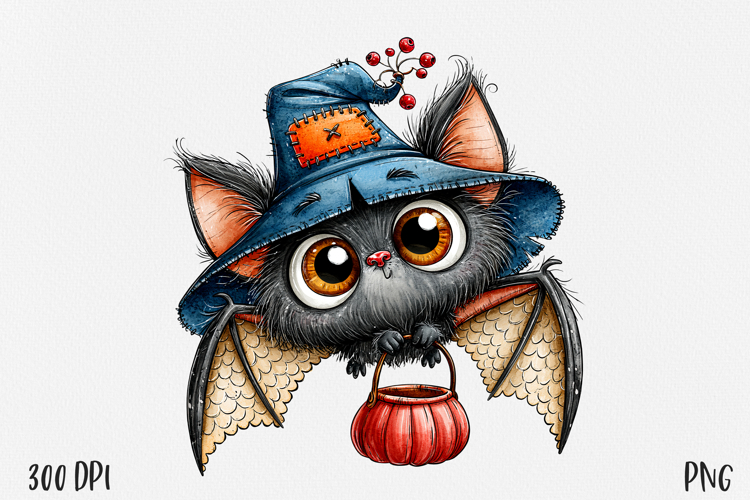 Halloween Bat PNG, Witch Hat Sublimation Clipart
