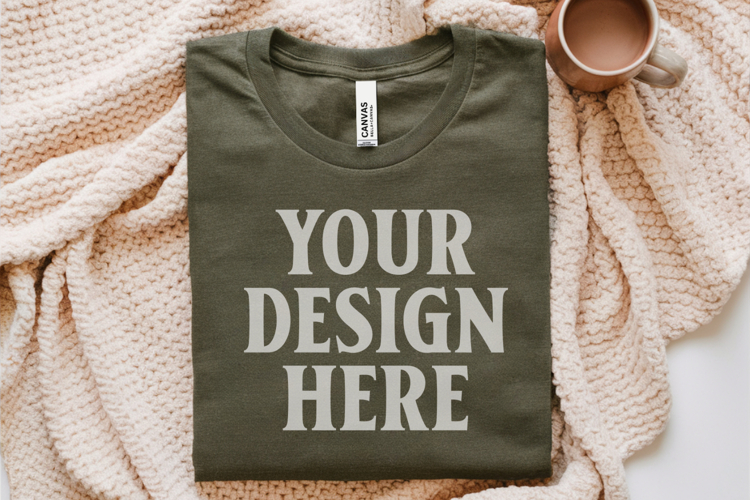 Christmas Bella Canvas 3001 Heather Olive Folded Tshirt Mock