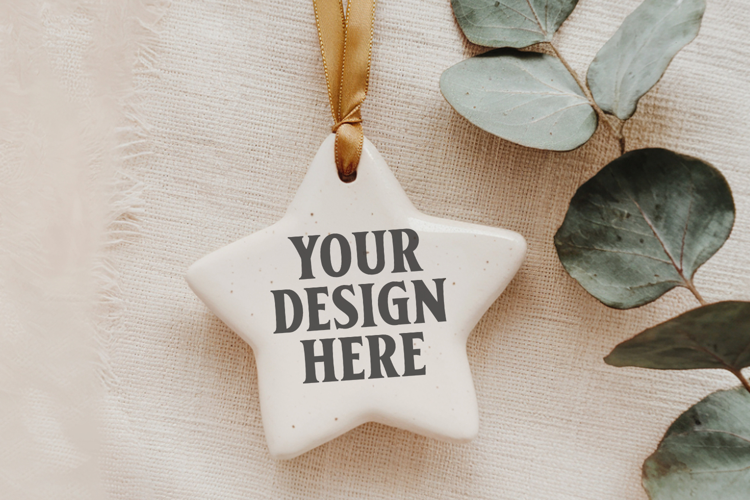Christmas Star Ceramic Ornaments Mockup | Holiday Star Ornam