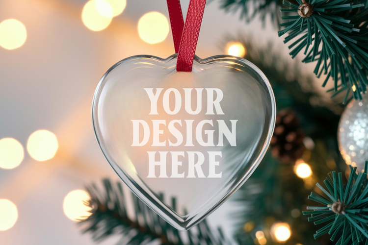 Christmas Heart Glass Ornament Mockup | Hanging Holiday Orna