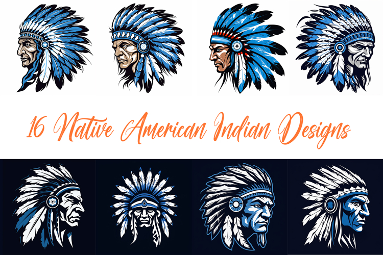 16 Native American Indian Logo Sticker Illustration Designs