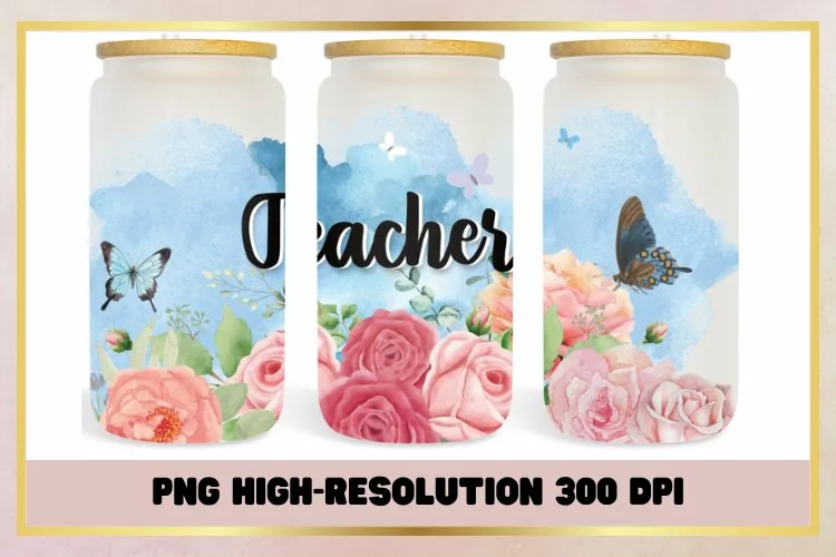 16 oz Libbey Glass Wrap flowers watercolor teacher