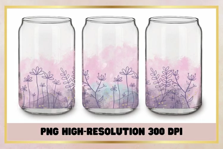 16 oz Libbey Glass Wrap Purple Flowers watercolor