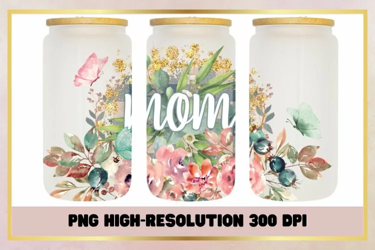 16 oz Libbey Glass Wrap Mom watercolor flower butterfly