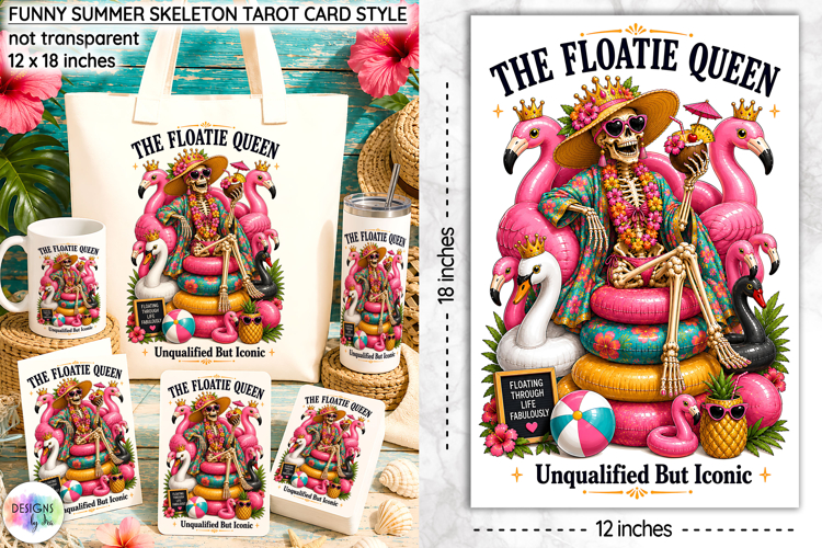 Funny Summer Skeleton Sublimation, Floatie Queen Tarot Card
