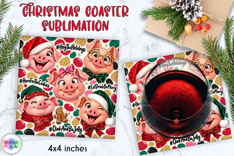 Funny Christmas Pig Coaster Sublimation