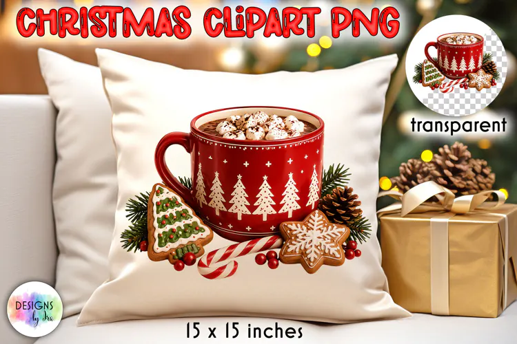 Christmas Tree Cocoa Mug and Cookies Clipart PNG