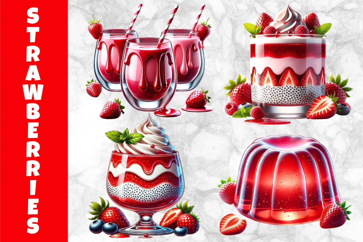 Strawberry Jelly Clipart, Strawberry Chia Pudding PNG