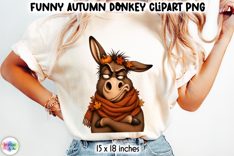 Grumpy Donkey Wearing Autumn Scarf Clipart PNG