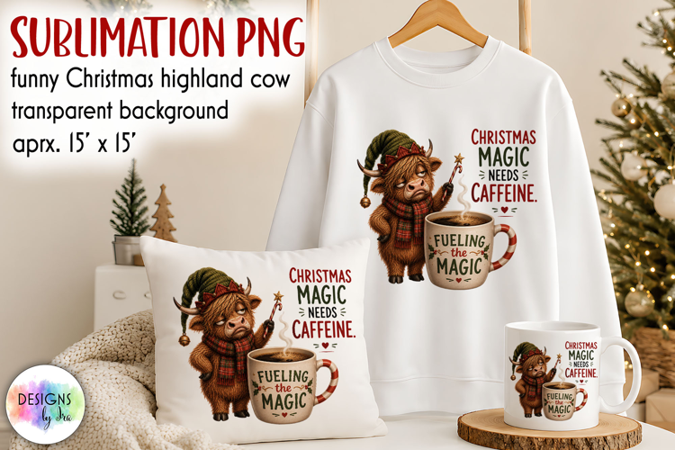 Funny Christmas Highland Cow Sublimation PNG