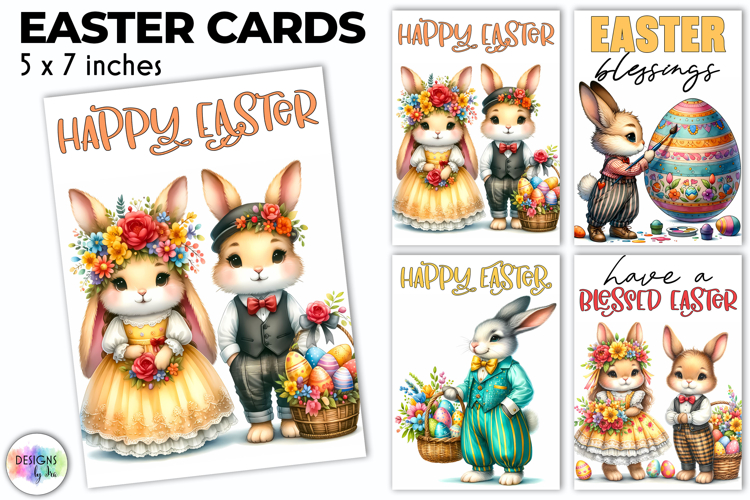 Easter Bunny Greeting Cards Cute Boho Printable, Hippie PNG