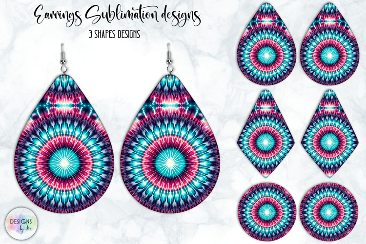 Boho Mandala Earrings Sublimation, Tie Dye Effect Design