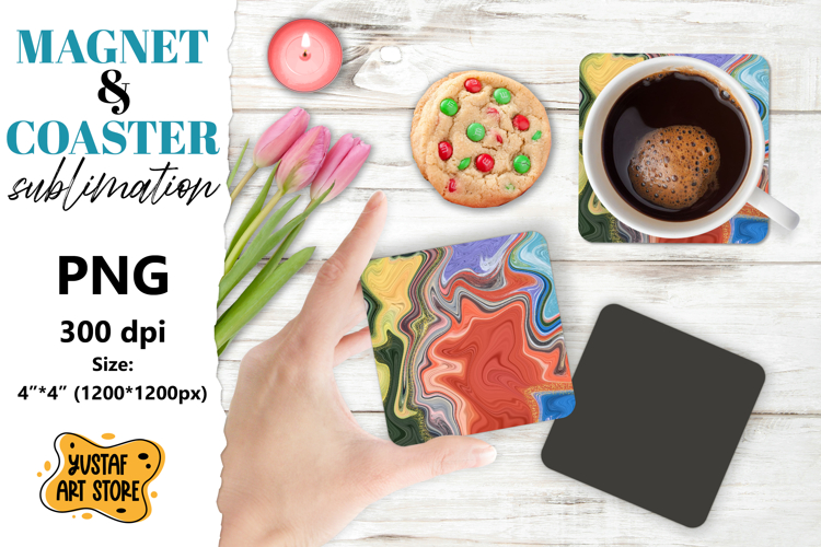 Abstract paint magnet/coaster sublimation. Fluid art