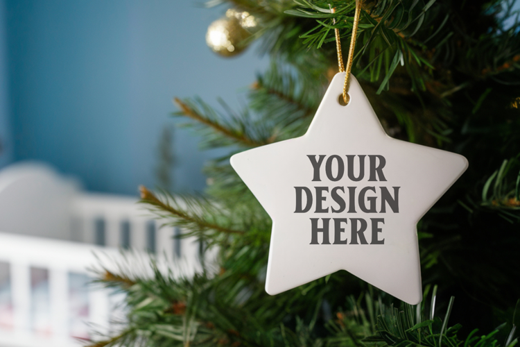 Christmas Star Ceramic Ornament Mockup | Holiday Star Tree