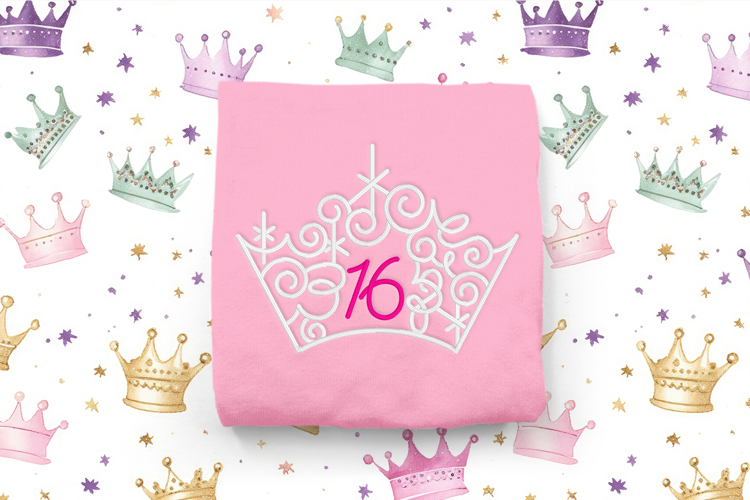 Ornate Magical Tiara with Number 16 Embroidery File