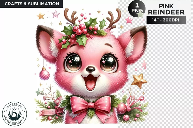 Cute Pink Reindeer PNG Clipart Christmas sublimation