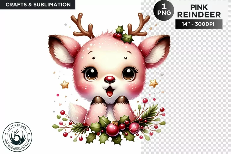 Cute Pink Reindeer PNG Clipart Christmas sublimation