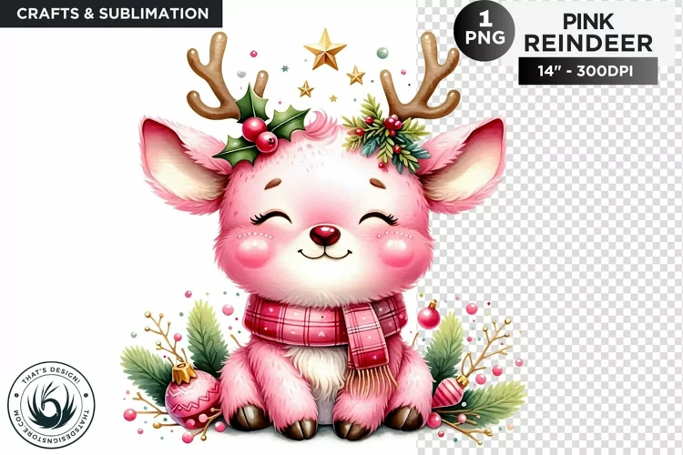 Cute Pink Reindeer PNG Clipart Christmas sublimation