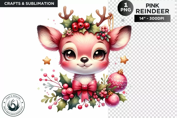 Cute Pink Reindeer PNG Clipart Christmas sublimation