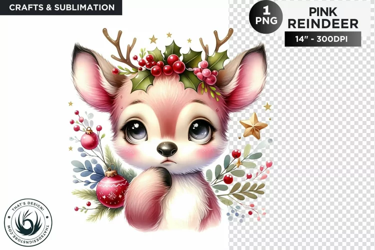 Cute Pink Reindeer PNG Clipart Christmas sublimation